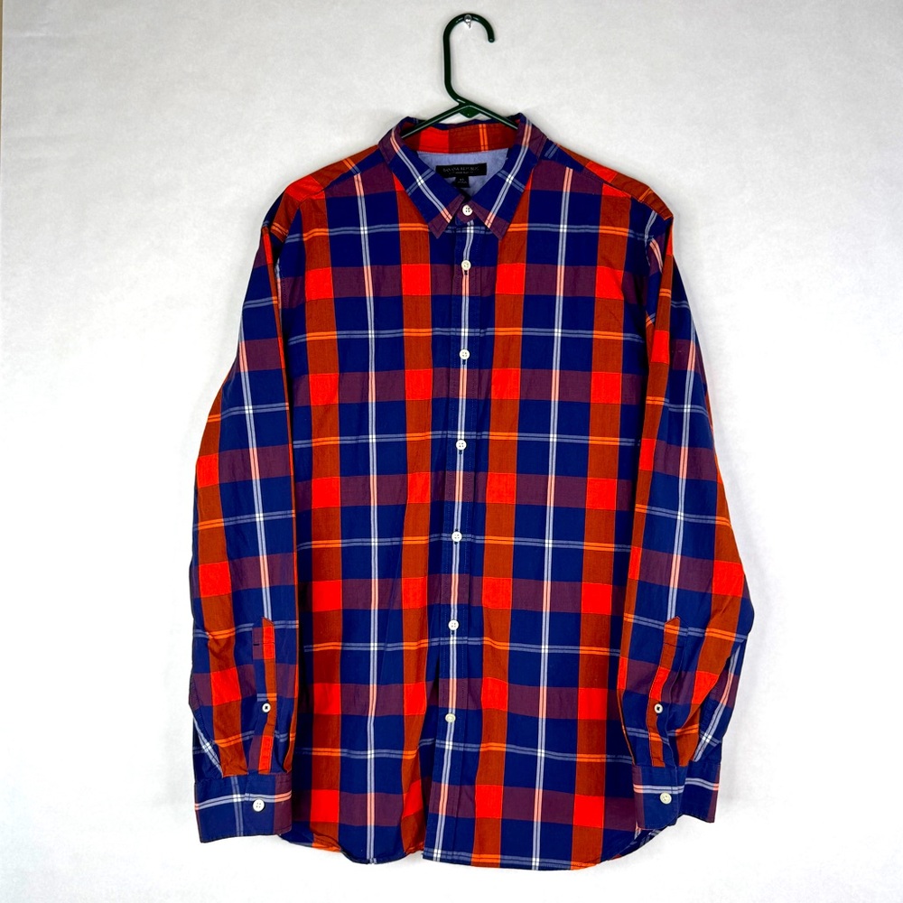 BANANA REPUBLIC Blue & Orange Plaid Button-Down Shirt - Slim Fit - 950500 -Sz XL